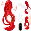 Vibrating Cock Ring for Men, Dual Motor Remote Control Penis Vibrator with Clit Stimulator Adult Toys for Couples
